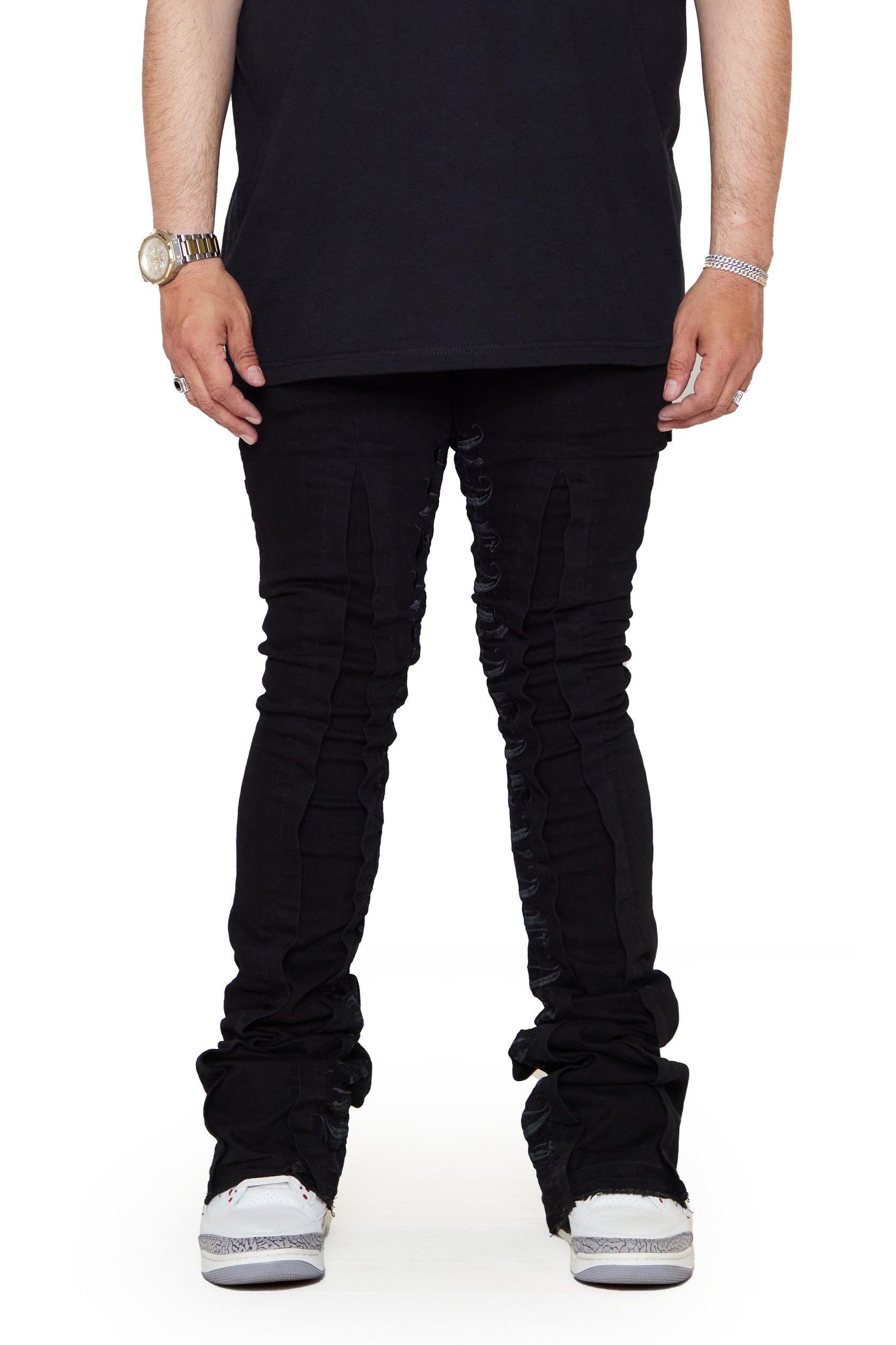 PURPOSE BLACK STACKED FLARE JEAN – Players Closet