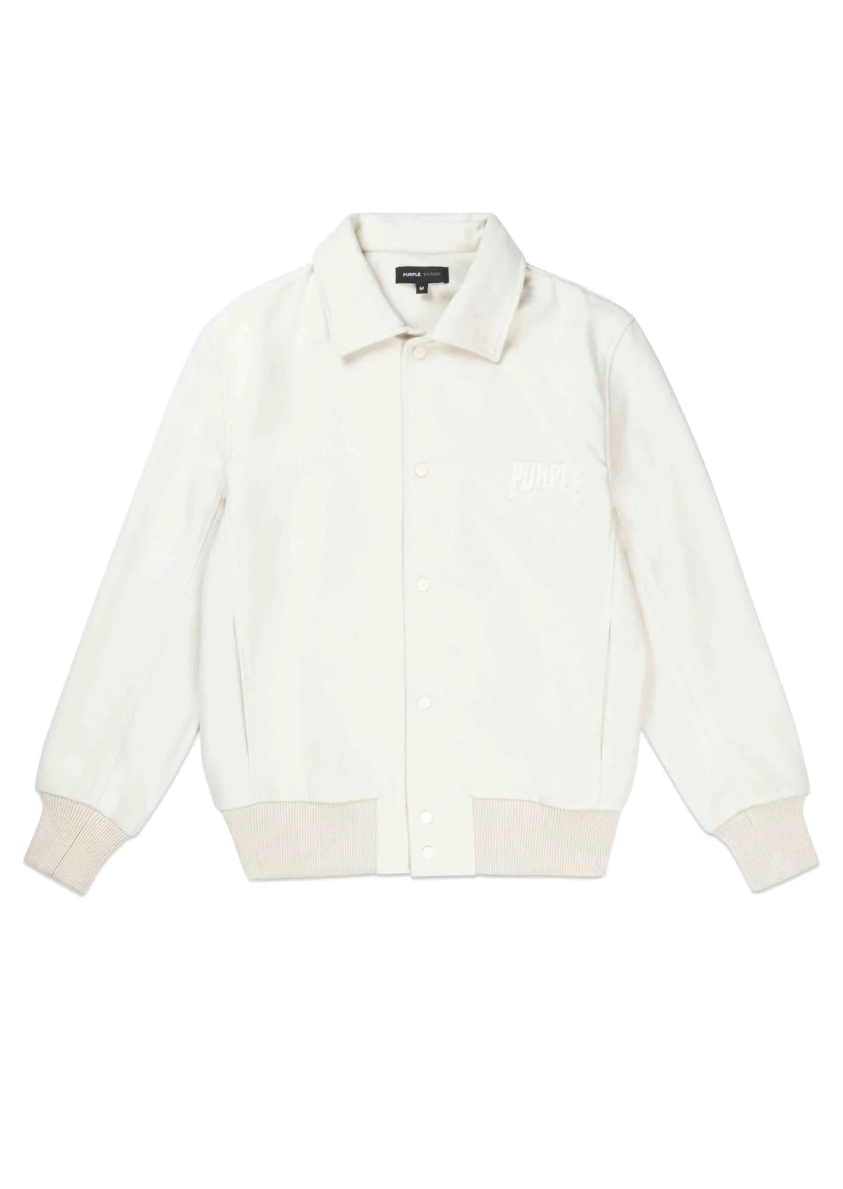 Purple Brand Cream Title Letterman Jacket