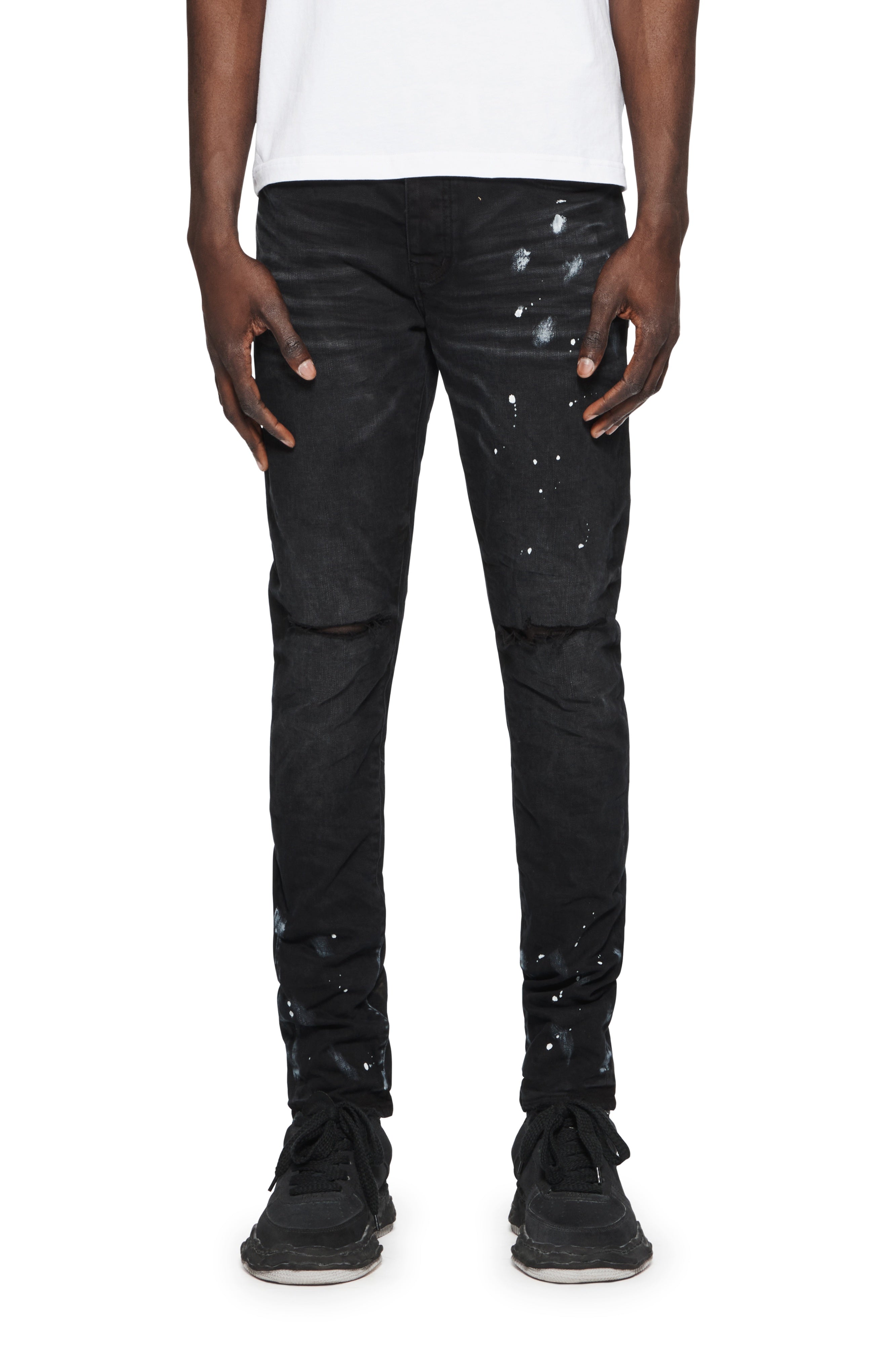 Purple Brand P001 Black Resin Knee Slit Jeans