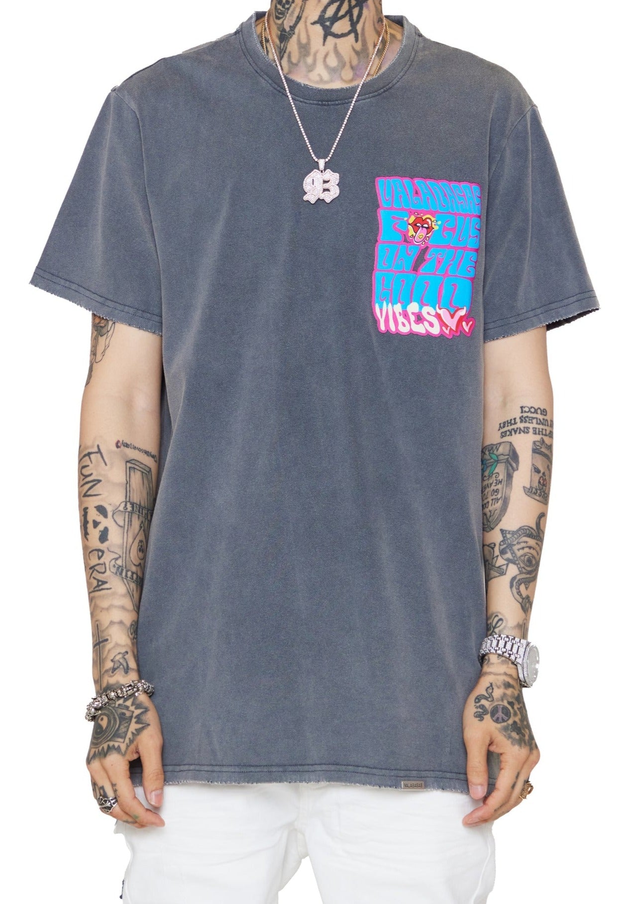 VALABASAS "GOOD VIBES" Tee features a BLOODY PANTHER graphic in a VINTAGE GREY color