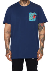 "MIND TABS" Tee features a BLOODY PANTHER graphic in a VINTAGE DARK BLUE color