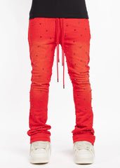 Blood Red Embellished Sweat Pants