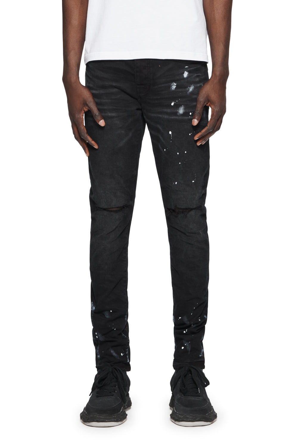 Purple Brand P001 Black Resin Knee Slit Jeans