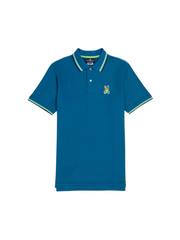 Teal men's Hilsboro fashion polo with contrasting green and navy stripe on sleeve and collar