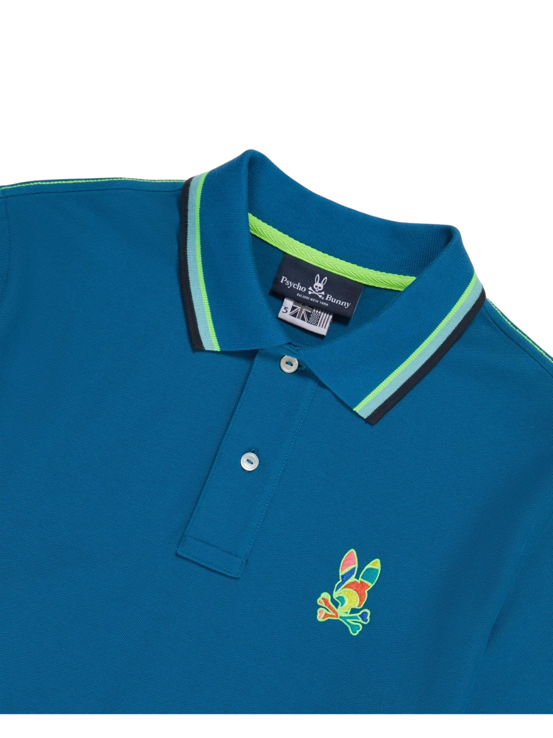 Teal men's Hilsboro fashion polo with contrasting green and navy stripe on sleeve and collar