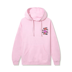 Pink cotton hoodie. Red & Pink Kisses with Anti Social Social Club Design in black lettering, small front  design.