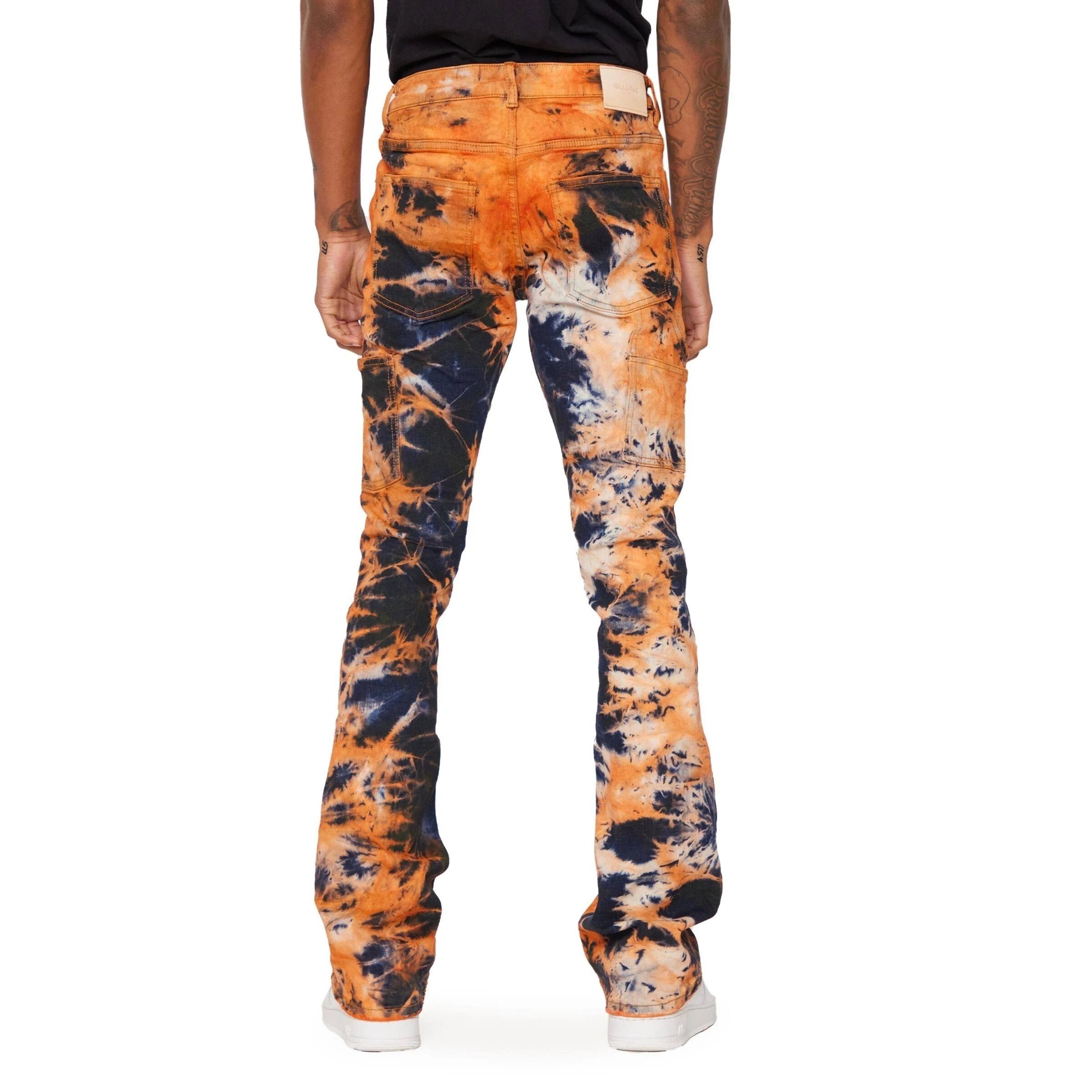 Orange & Blue “SIPRAL GALAXY" is featured in our signature Wide leg Stacked jeans construction with stretch