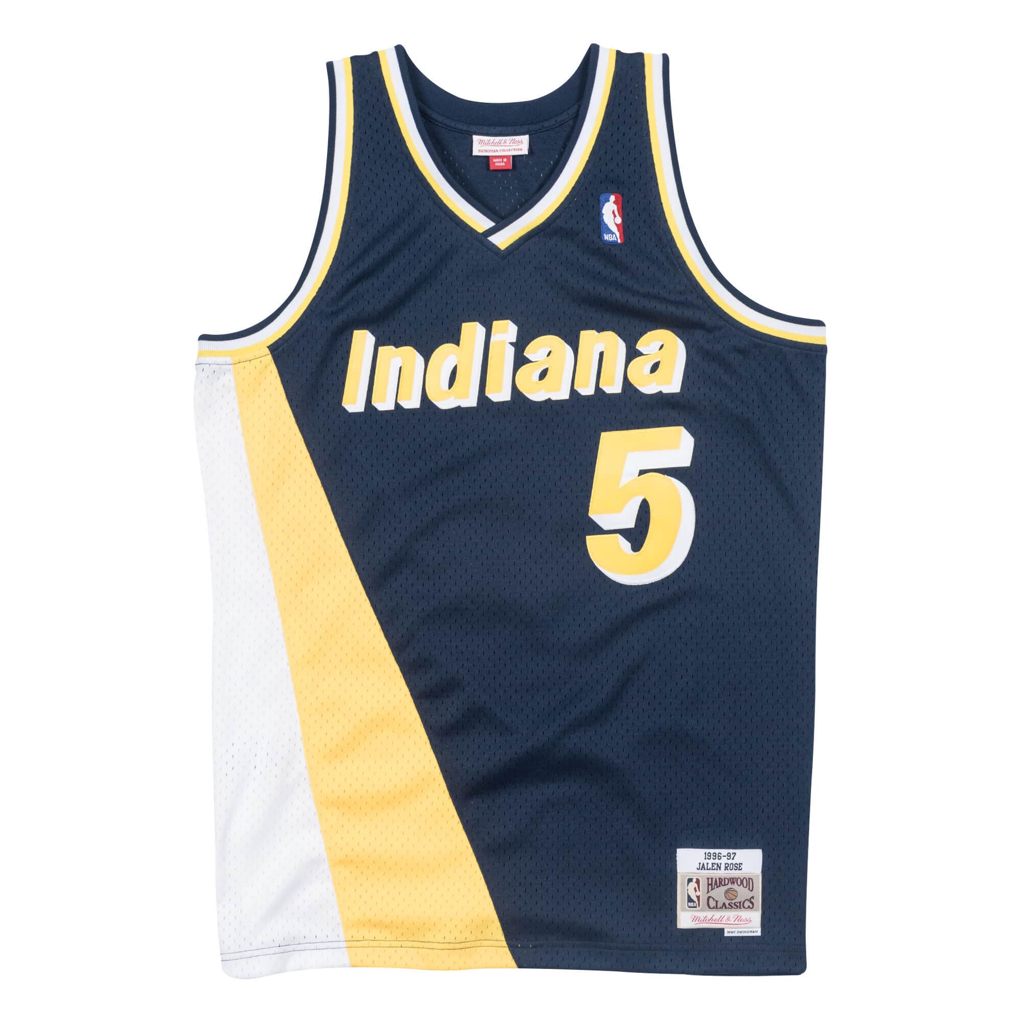 Navy Blue, Yellow, & White Swingman Jersey Indiana Pacers 1996-97 Jalen Rose